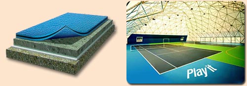 PLAY-TURF/PLAY-GYM the innovative flooring system for Multi-purpose sports (volleyball, handball, badminton, basketball, soccer) and tennis courts. 
